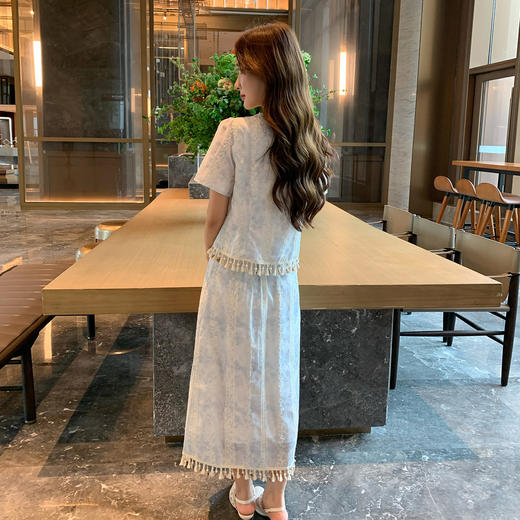 奢姿大码女装2026夏季时尚减龄圆领套装胖妹妹气质优雅花边两件套9952990509 商品图3