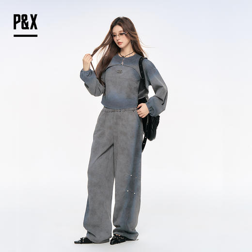 P&X设计师女装2025秋季时尚宽松卫衣套装阔腿长裤 825314164 灰蓝 商品图2