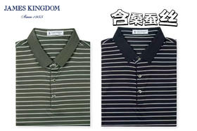 占姆士男士含桑蚕丝条纹POLO衫新    上青&绿色