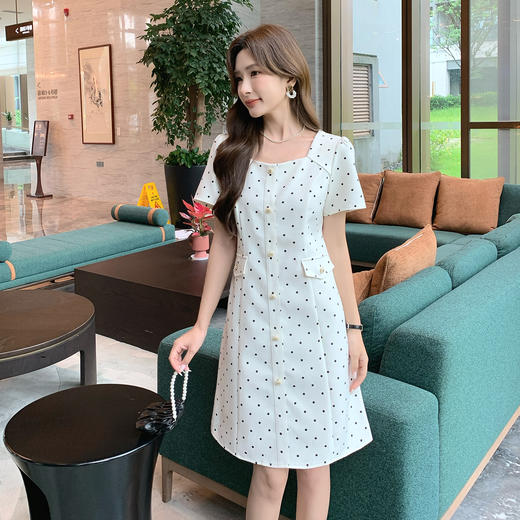 奢姿大码女装2025夏季减龄波点方领连衣裙胖妹妹假口袋时尚裙子9952869804 商品图1