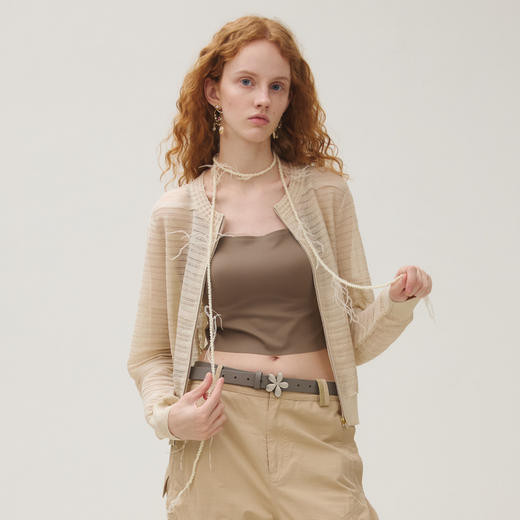 谜底针织开衫女2025秋新品文艺风提花百搭拉链门襟毛衫253MZ1350 商品图0