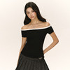 Ariseism 美式复古设计感一字肩短袖t恤女夏季新款修身上衣 商品缩略图1