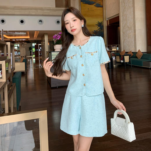 奢姿大码女装2025新款夏季法式气质两件套胖妹妹时尚小香风套装9952953439 商品图4