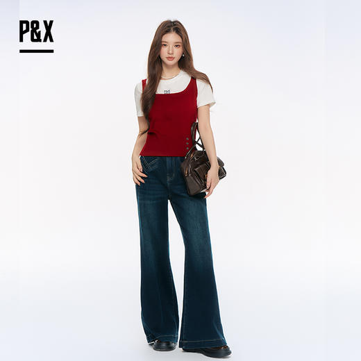 P&X设计师女装2025秋季新款百搭阔腿高腰牛仔长裤 825310256 蓝色 商品图2