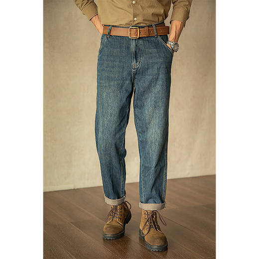 【阿美咔叽风 水洗做旧】唔刃美式复古水洗黄泥丹宁中腰宽松锥形牛仔裤（WR234PA8194） 商品图3