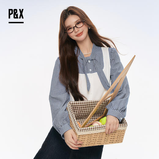 P&X设计师女装文艺风百搭宽松型假两件短款衬衫825305266 白色 商品图4