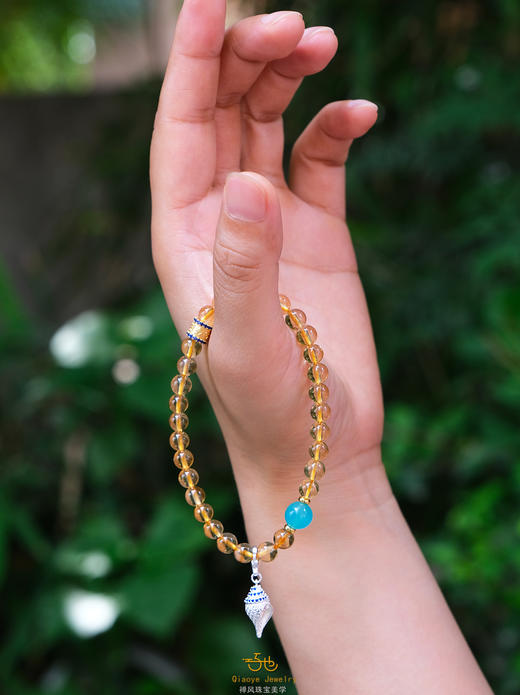 巧也【流萤禅】6mm黄水晶聚财增上配天河石银鎏金配饰手珠国风手串禅意风 商品图12