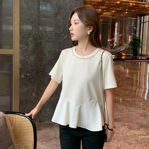 【清仓超15天不保价】奢姿大码女装2025夏季减龄荷叶摆时尚T恤胖妹妹简约休闲百搭上衣9952190624 商品图1