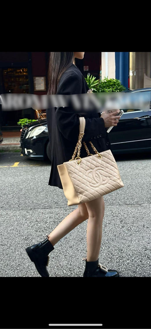 Chanel GST 荔枝纹牛皮 奶茶金 购物袋 商品图3