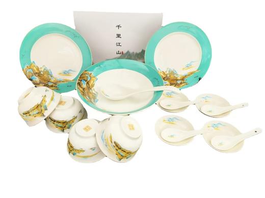 静诚出品千里江山 陶瓷餐具十六件套精美礼盒装 赠礼盒装陶瓷筷5双（不包邮）） 商品图2