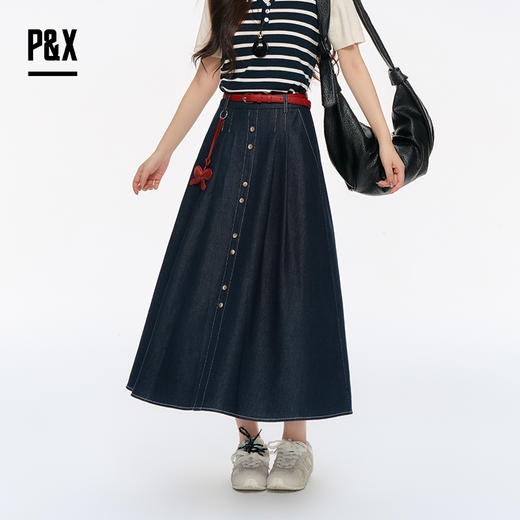 P&X设计师女装2025秋季新款通勤A字牛仔半身长裙 825307102 蓝色 商品图0