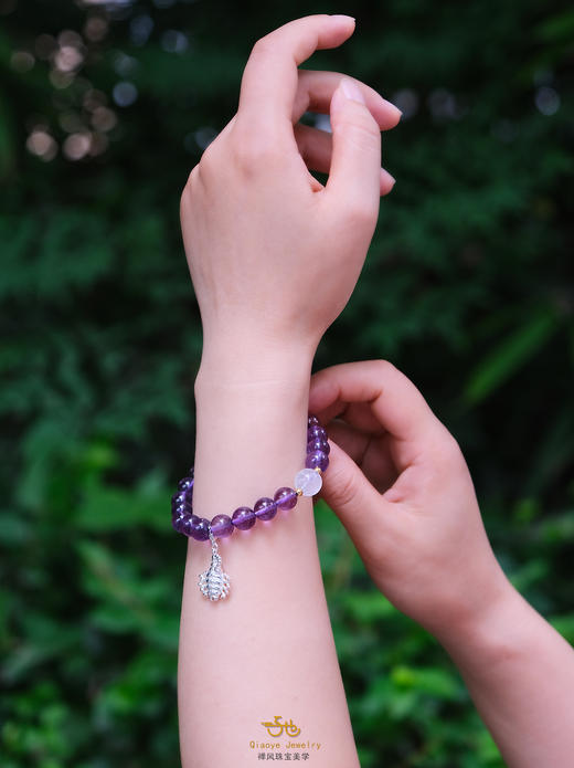 巧也【紫璃.月魄】【掌中收尽乾坤色，一寸琉璃一寸天】8mm紫水晶珠配月光石手珠国风手串禅意风 商品图12