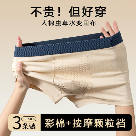 【39.9秒杀3条装❗虫草唤醒彩棉内裤】男性功能养护全面升级，彩棉+分区按摩更舒适，水变底档健康抑jun，男士平角裤衩纯棉透气大码四角短裤头QQ 商品图0
