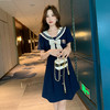 奢姿大码女装2025夏季学院风海军领连衣裙胖妹妹蝴蝶结时尚裙子9952835117 商品缩略图0