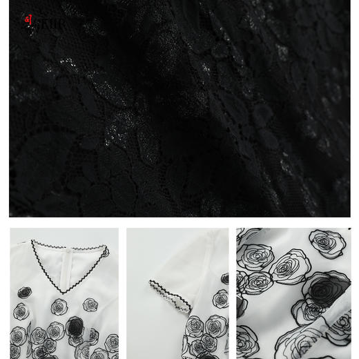 司歌拼接连衣裙绣花蕾丝黑白A911086X 商品图2