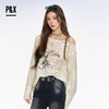 P&X设计师女装2025秋季新款露肩拼接镂空长袖T恤825302216 灰杏 商品缩略图3