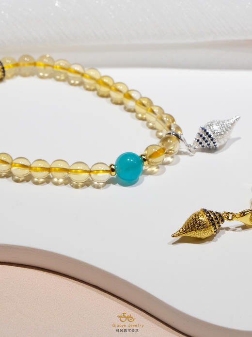 巧也【流萤禅】6mm黄水晶聚财增上配天河石银鎏金配饰手珠国风手串禅意风 商品图11