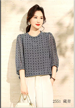 582551圆领印花真丝上衣