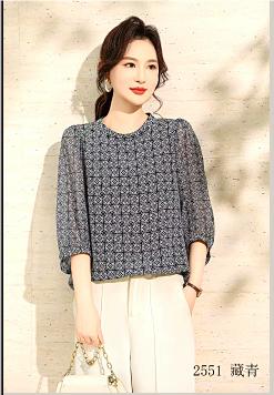 582551圆领印花真丝上衣 商品图0