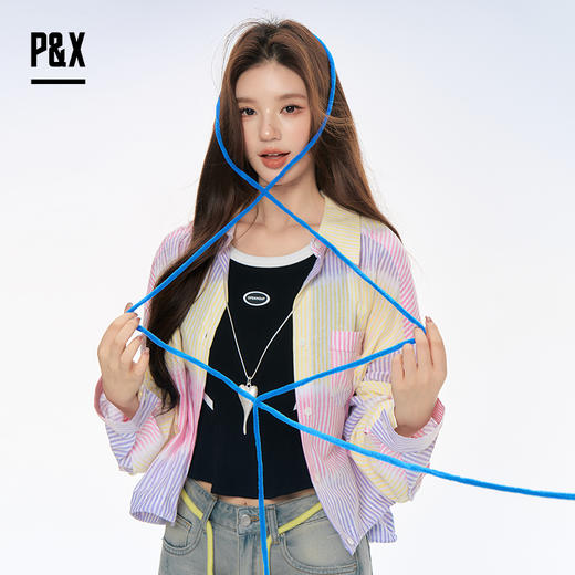 P&X设计师女装2025秋季新款POLO领条短款衬衫 825305262 彩条 商品图3