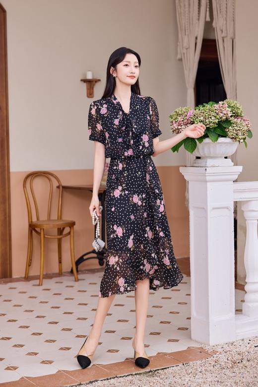 Le Malene 浪漫性感后背蕾丝拼接碎花连衣裙 20892 商品图3