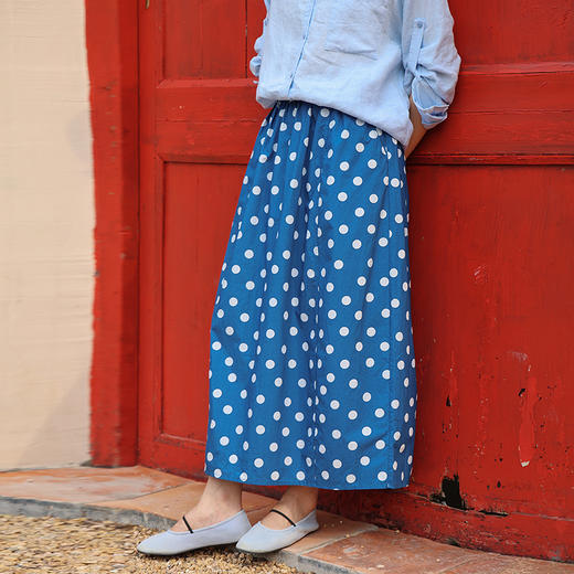 绽放旅行女装371朵/【多巴胺系列】长绒棉波点印花半身裙中长裙女 商品图0