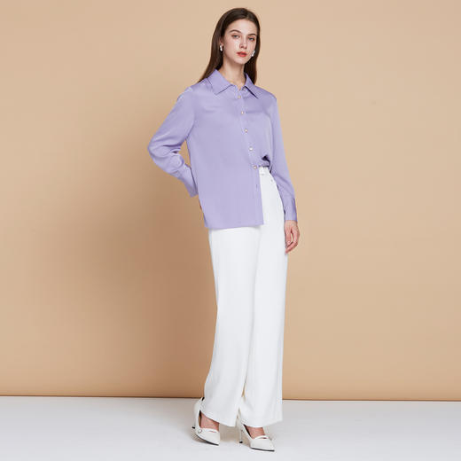 EITIE爱特爱秋季新款气质精致通勤OL百搭直筒显瘦紫色衬衫7909601 商品图1