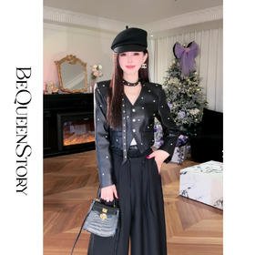 【孤品样衣，不退不换】【傲气女爵】2025春装百搭飘带优质绵羊皮钉珠V领皮衣