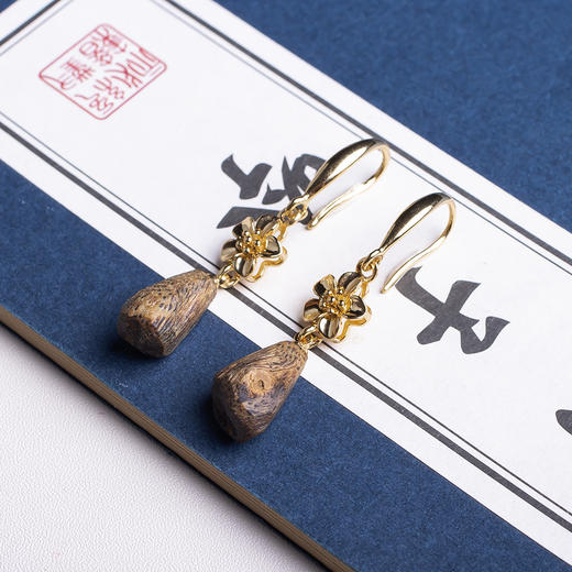 xy0419，沉香耳坠砂金镶嵌 商品图5