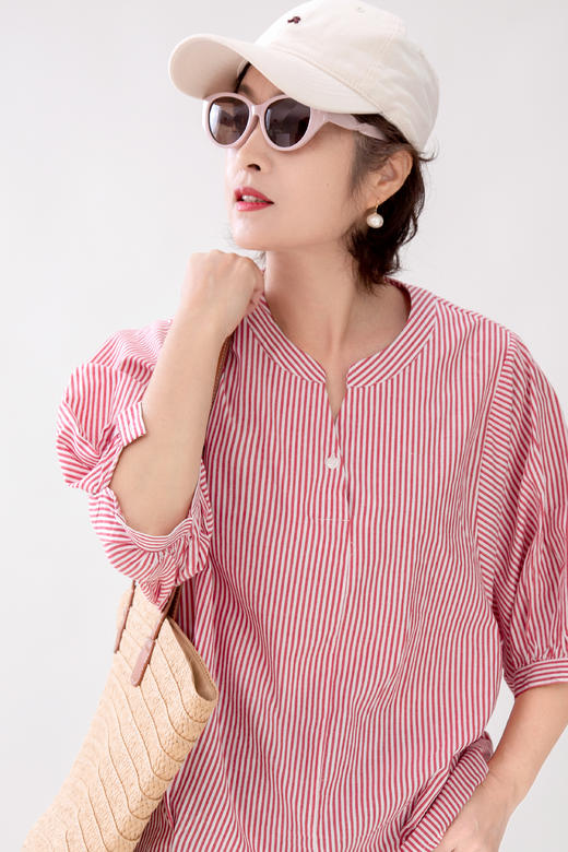 红条纹短袖衬衫 商品图0
