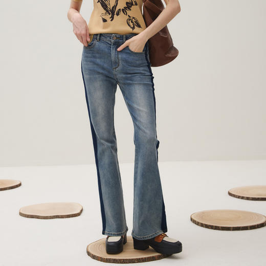 谜底牛仔裤长裤女2025秋新品复古阴影设计贴布绣喇叭裤253MK1233 商品图1