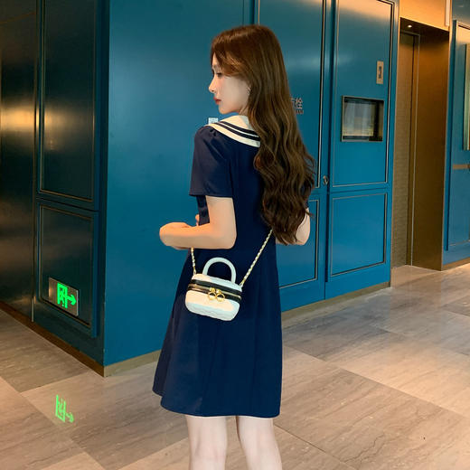 奢姿大码女装2025夏季学院风海军领连衣裙胖妹妹蝴蝶结时尚裙子9952835117 商品图3