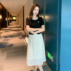 奢姿大码女装2026夏季减龄钉珠波点假两件连衣裙胖妹妹时尚裙子9952890557