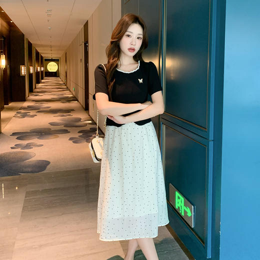 奢姿大码女装2026夏季减龄钉珠波点假两件连衣裙胖妹妹时尚裙子9952890557 商品图0