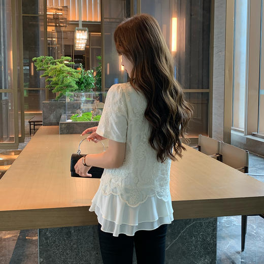 奢姿大码女装2025夏季圆领波西米亚风T恤胖妹妹假两件拼接上衣9952222319 商品图3