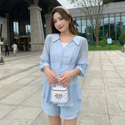 奢姿大码女装2025夏季气质POLO领三件套胖妹妹绣花设计时尚套装9952969837 商品图4