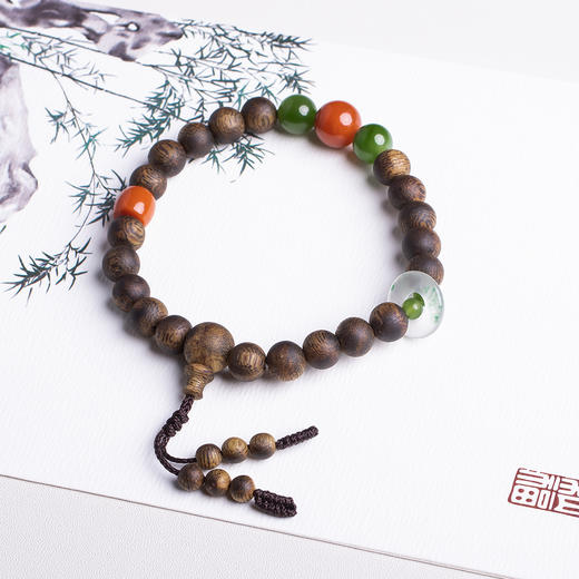 xy0409，沉香+南红碧玉非洲翠转运手串 商品图2