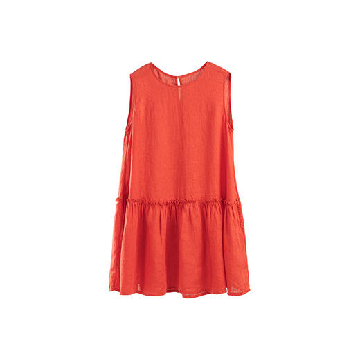 绽放366朵/【多巴胺系列】亚麻圆领下摆拼接花边无袖中长款背心裙 商品图4