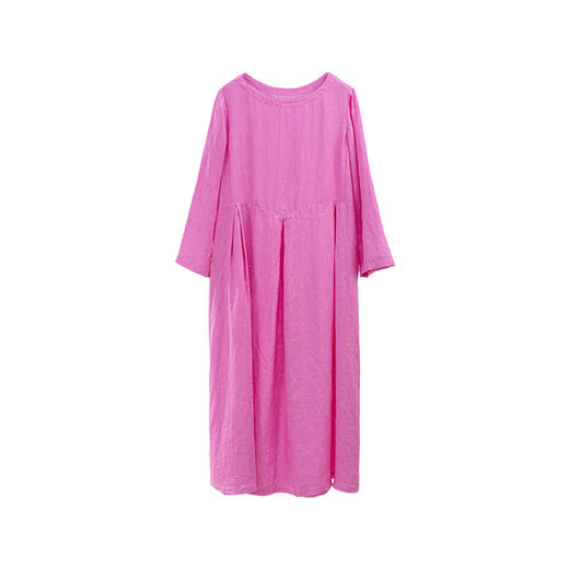 绽放407朵/多巴胺系列亚麻成衣染色圆领腰部捏褶收腰九分袖连衣裙 商品图4