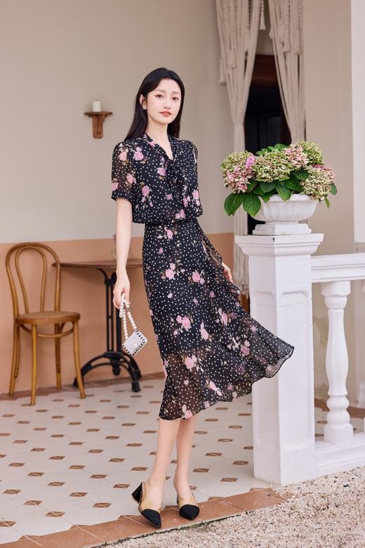 Le Malene 浪漫性感后背蕾丝拼接碎花连衣裙 20892 商品图1