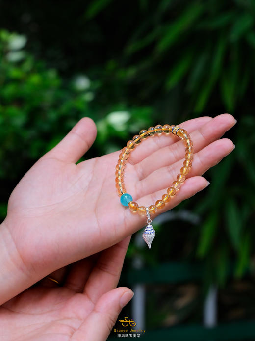 巧也【流萤禅】6mm黄水晶聚财增上配天河石银鎏金配饰手珠国风手串禅意风 商品图13