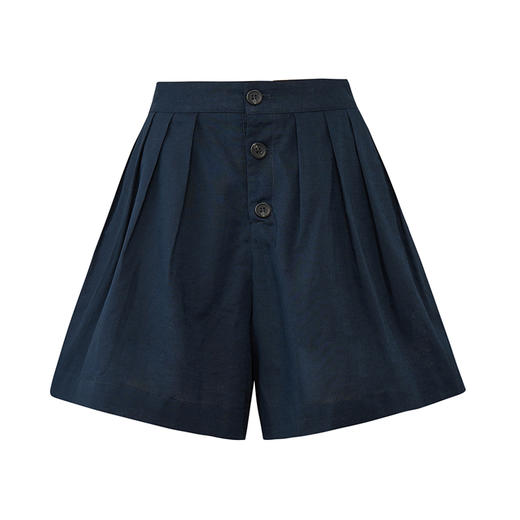 【2件9折】【Petit Bari】(多色)简约三粒扣棉麻A字裙裤短裤 商品图2