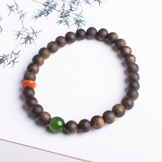 xy0408，沉香+碧玉南红手串 商品图2