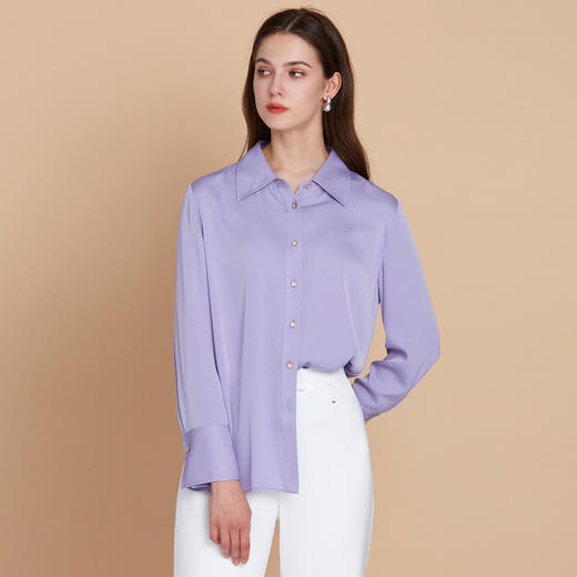 EITIE爱特爱秋季新款气质精致通勤OL百搭直筒显瘦紫色衬衫7909601 商品图2
