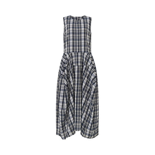 【2件9折】【Petit Bari】(多色)复古清新肌理感格纹无袖长款连衣裙 商品图1