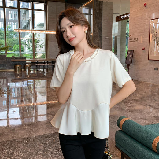 【清仓超15天不保价】奢姿大码女装2025夏季减龄荷叶摆时尚T恤胖妹妹简约休闲百搭上衣9952190624 商品图0