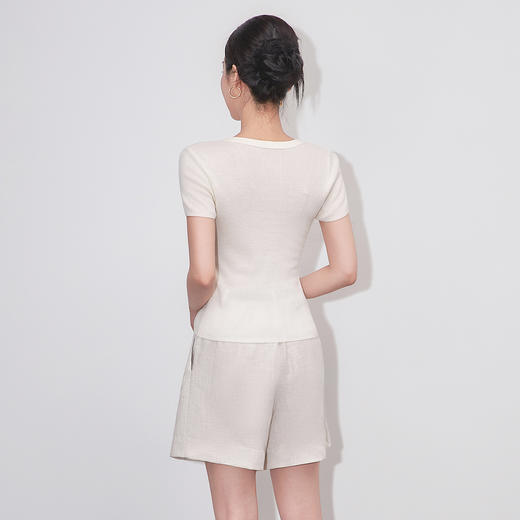 「高货wl」全新升级【铂金会员174/天猫229/差价55】(03453)洛诗琳简约通勤气质上衣2025夏季超细美丽诺羊毛针织T恤 商品图3