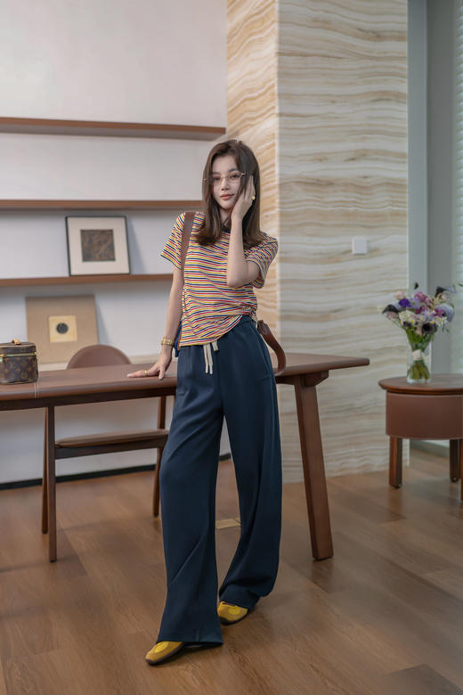 COCO ZONE 刘一一  【100棉】撞色圆领条纹短袖T恤CD1A1000 商品图0