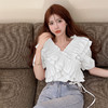 【韩系甜美荷叶边❗甜妹雪纺衬衫短袖T恤】出街秒变“C位”，内搭外穿都绝美，性感百搭时尚设计感满满，薄款木耳边交叉设计，法式v领荷叶边衬衫，宽松短袖上衣女，夏季气质温柔泡泡袖小衫L 商品缩略图2