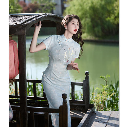 GX蓝色小个子旗袍2025年新款夏季新中式气质国风年轻款收腰显瘦日常 商品图0